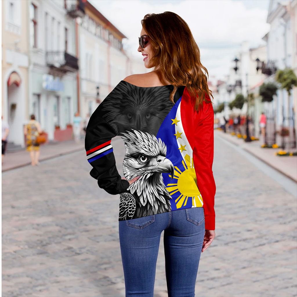 Philippines Filipinos Off Shoulder Sweatshirt Flag Eagles Animal Style