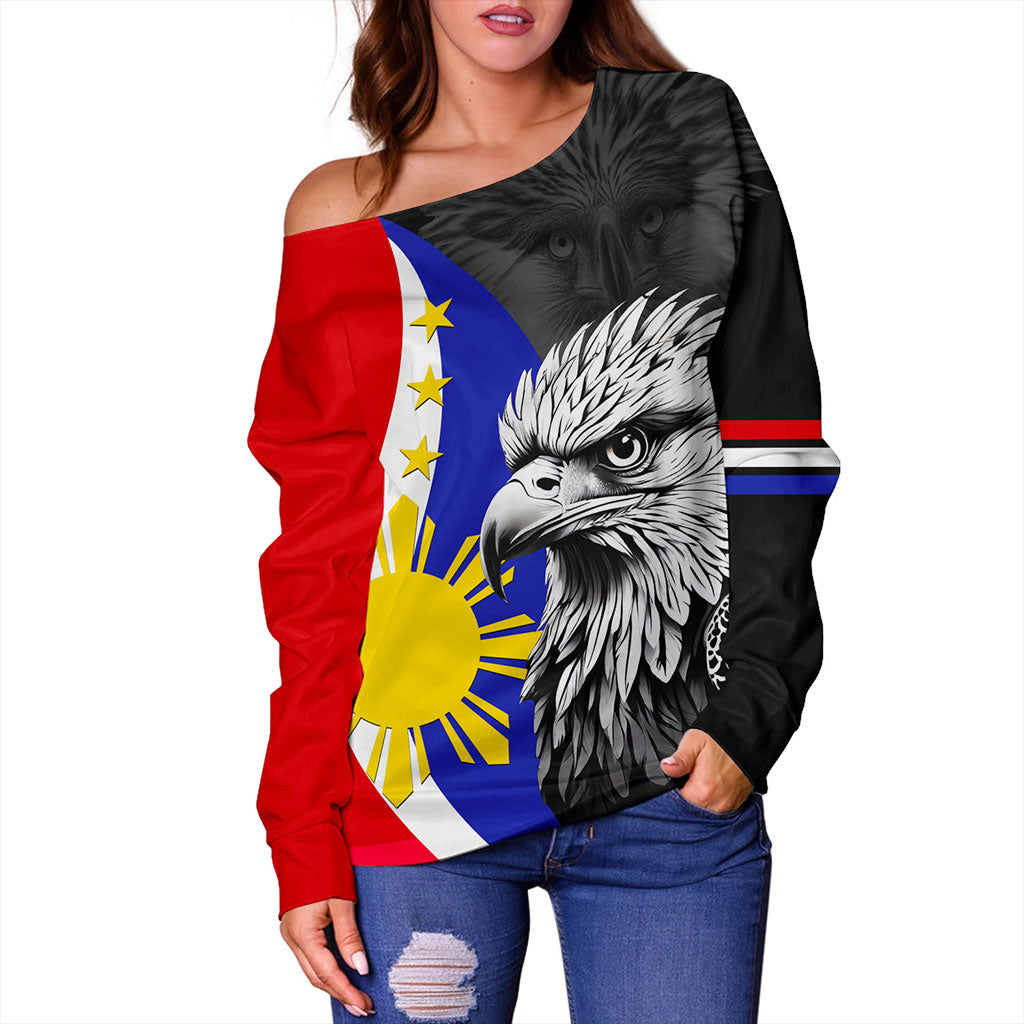 Philippines Filipinos Off Shoulder Sweatshirt Flag Eagles Animal Style