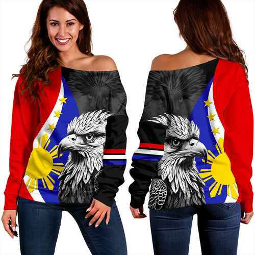 Philippines Filipinos Off Shoulder Sweatshirt Flag Eagles Animal Style