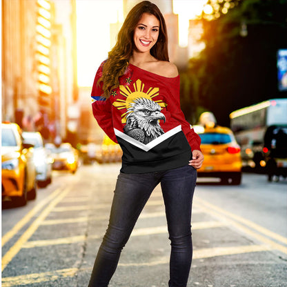Philippines Filipinos Off Shoulder Sweatshirt Eagles Polynesian Art Dawring