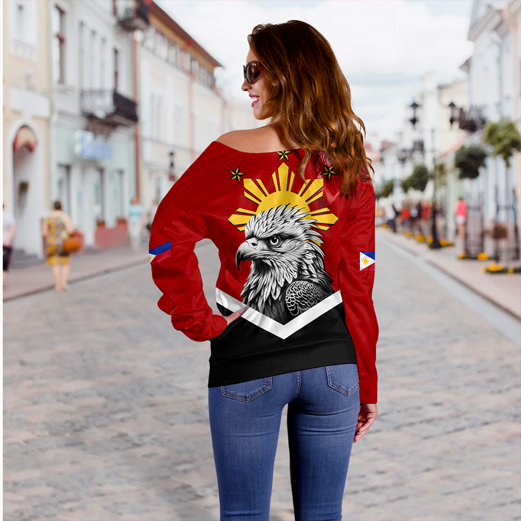 Philippines Filipinos Off Shoulder Sweatshirt Eagles Polynesian Art Dawring
