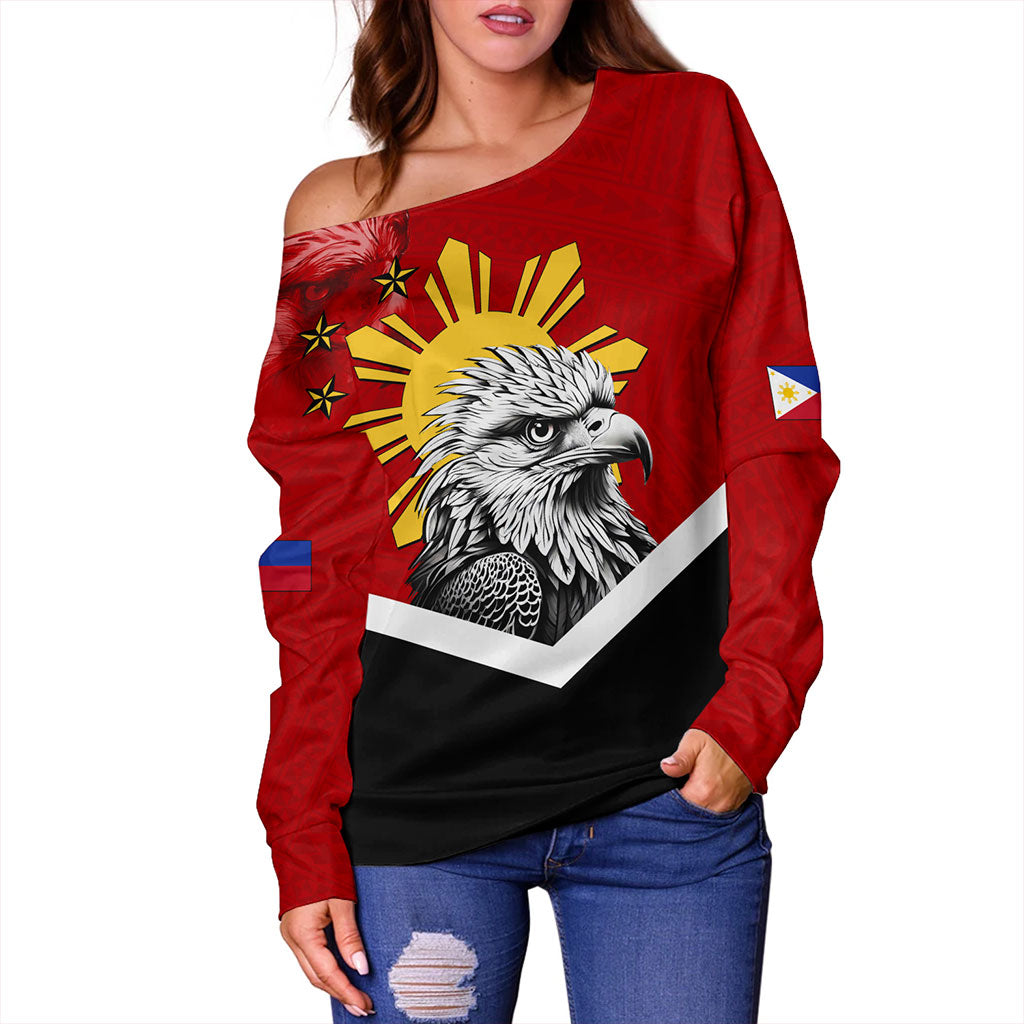Philippines Filipinos Off Shoulder Sweatshirt Eagles Polynesian Art Dawring
