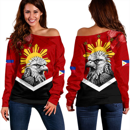 Philippines Filipinos Off Shoulder Sweatshirt Eagles Polynesian Art Dawring