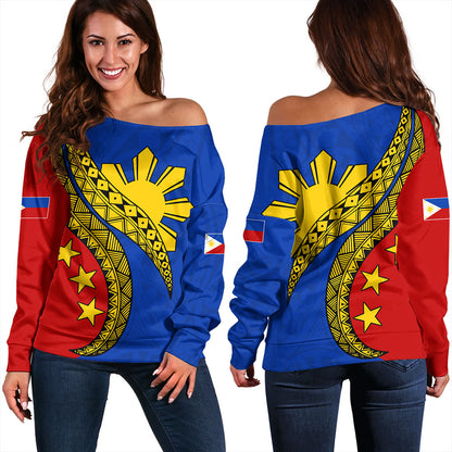 Philippines Filipinos Off Shoulder Sweatshirt Filipinos Sun Tattoo Artist Flag