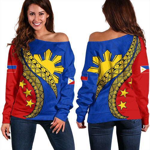 Philippines Filipinos Off Shoulder Sweatshirt Filipinos Sun Tattoo Artist Flag