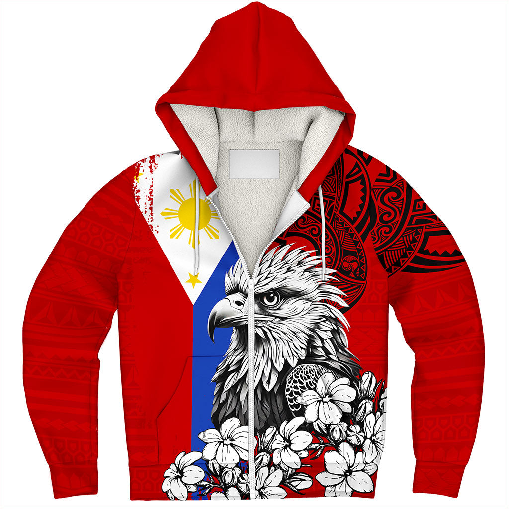 Philippines Filipinos Sherpa Hoodie Tribal Tattoo Eagles With Sampaguita Flower