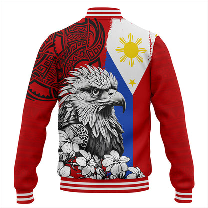 Philippines Filipinos Baseball Jacket Tribal Tattoo Eagles With Sampaguita Flower