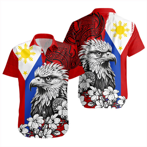 Philippines Filipinos Short Sleeve Shirt Tribal Tattoo Eagles With Sampaguita Flower