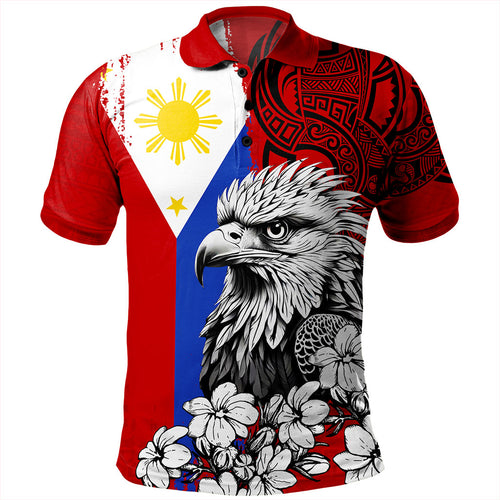 Philippines Filipinos Polo Shirt Tribal Tattoo Eagles With Sampaguita Flower