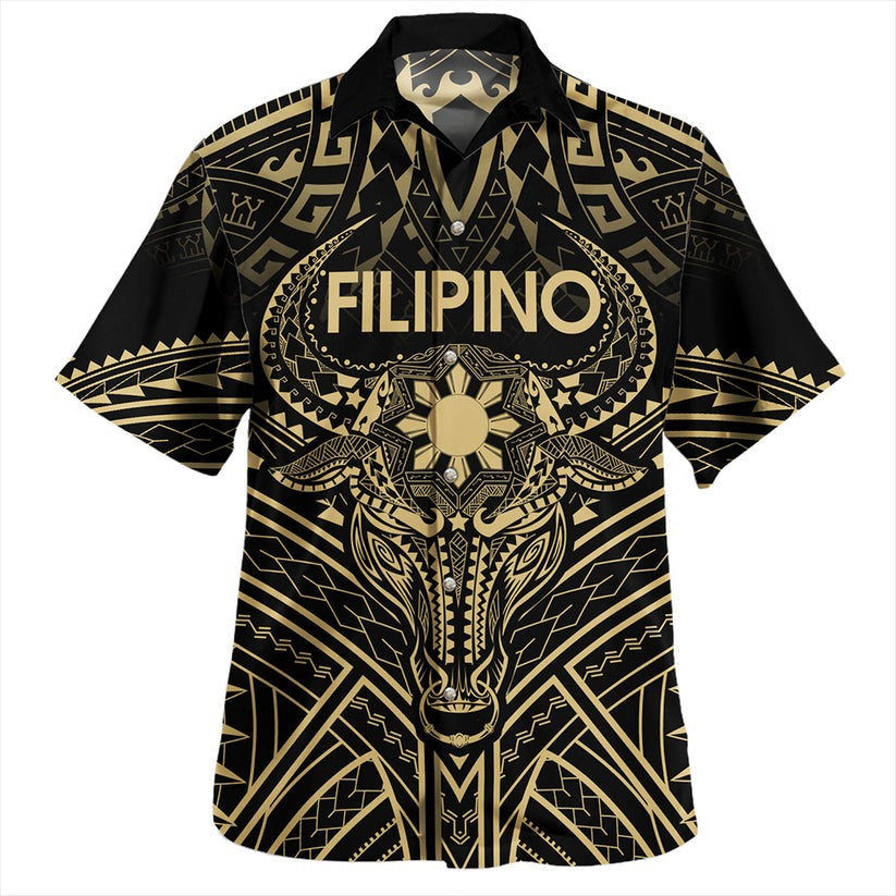 Philippines Filipinos Hawaiian Shirt Tribal Koner Water Buffalo Tattoo Gold