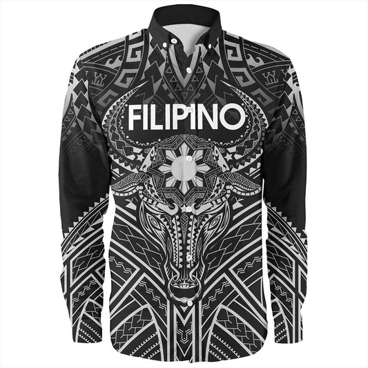 Philippines Filipinos Long Sleeve Shirt Tribal Koner Water Buffalo Tattoo White