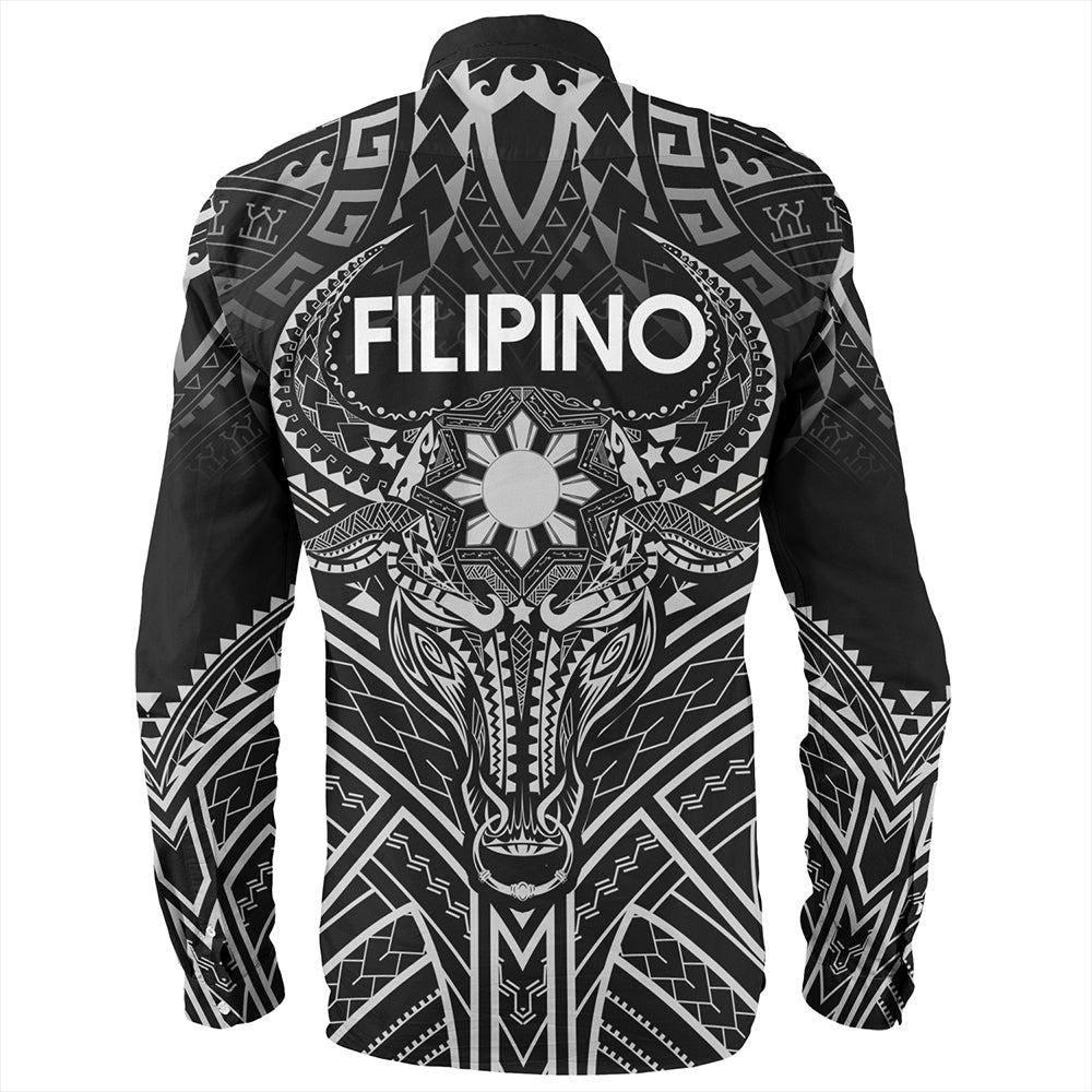 Philippines Filipinos Long Sleeve Shirt Tribal Koner Water Buffalo Tattoo White
