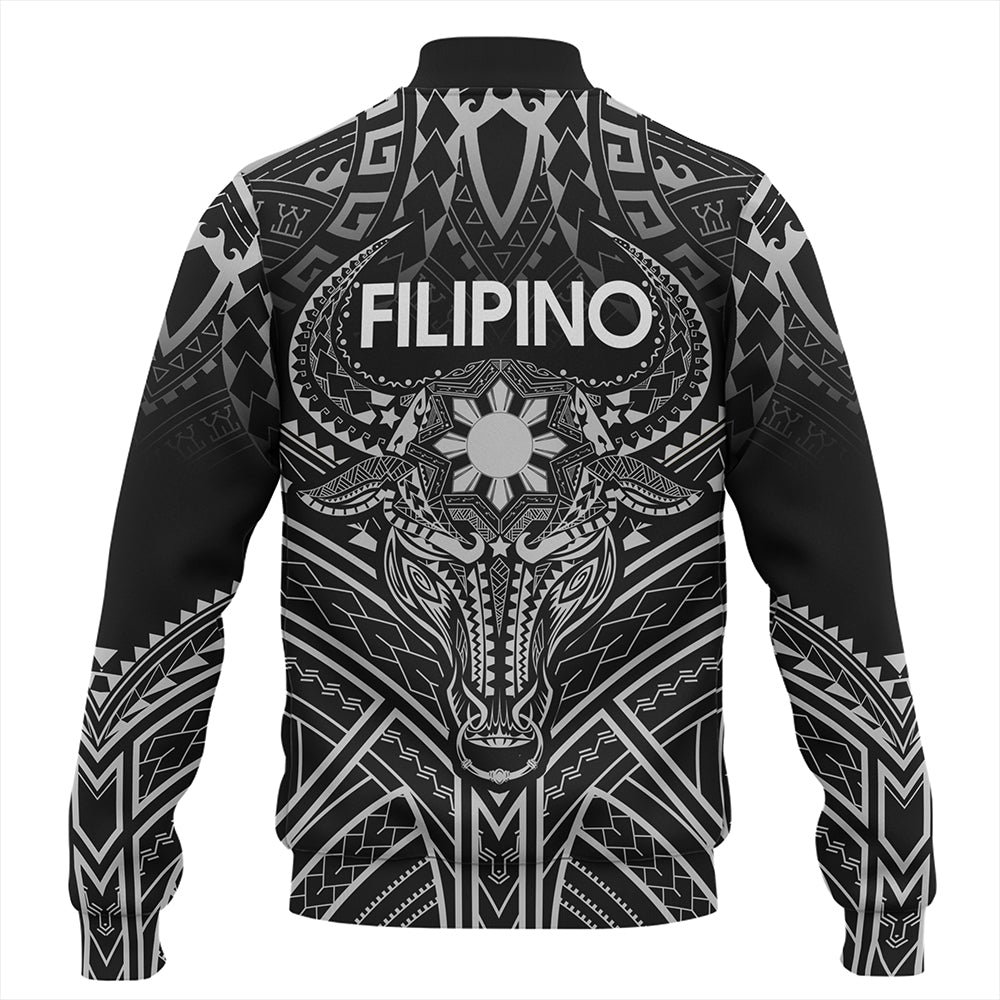 Philippines Filipinos Baseball Jacket Tribal Koner Water Buffalo Tattoo White