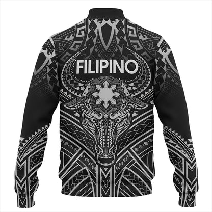 Philippines Filipinos Baseball Jacket Tribal Koner Water Buffalo Tattoo White