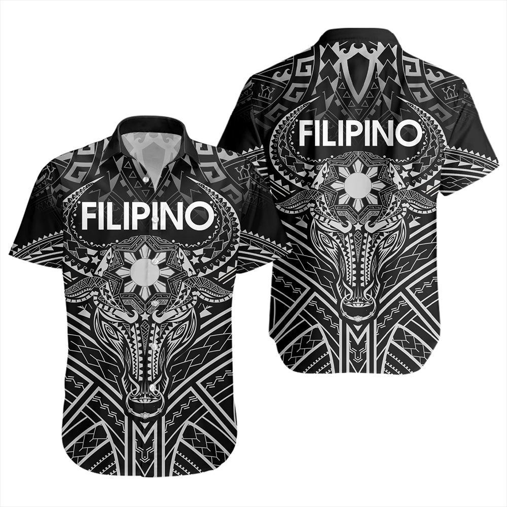 Philippines Filipinos Short Sleeve Shirt Tribal Koner Water Buffalo Tattoo White