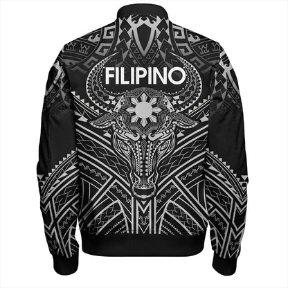 Philippines Filipinos Bomber Jacket Tribal Koner Water Buffalo Tattoo White