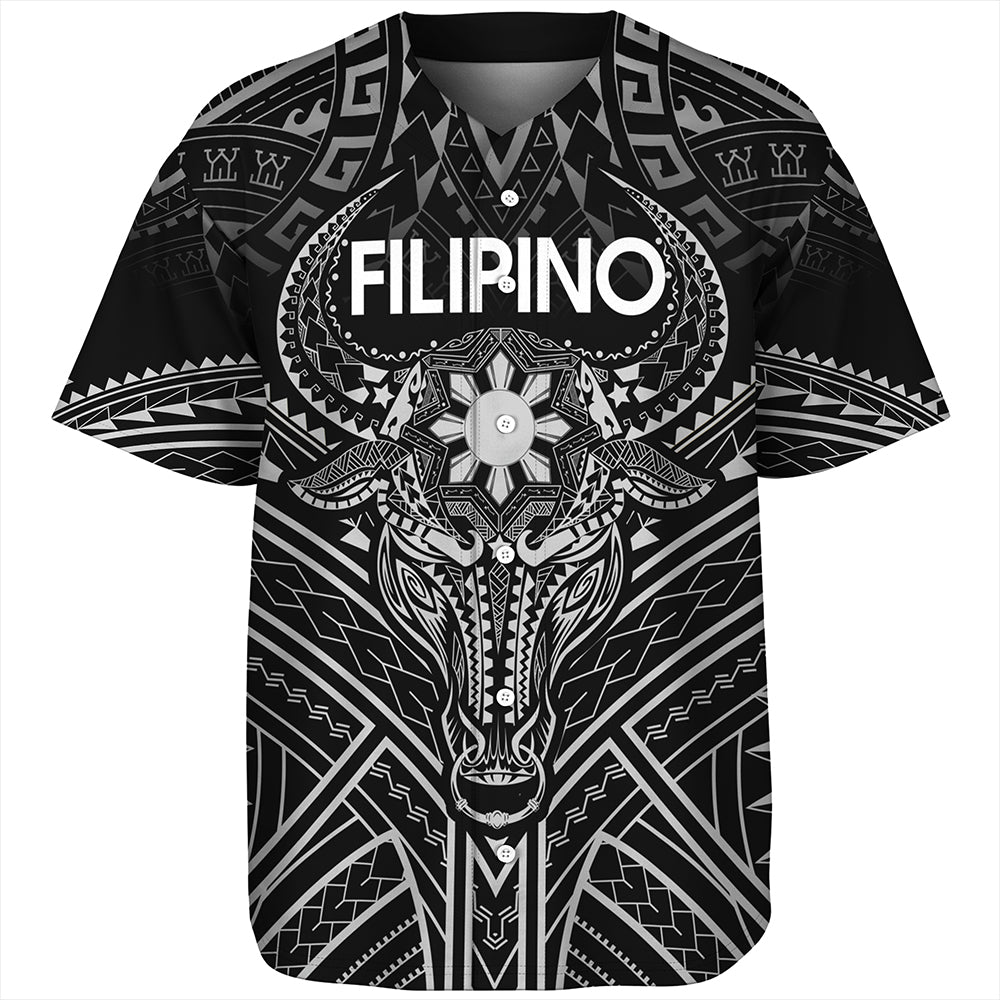 Philippines Filipinos Baseball Shirt Tribal Koner Water Buffalo Tattoo White