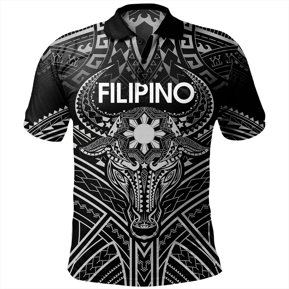 Philippines Filipinos Polo Shirt Tribal Koner Water Buffalo Tattoo White