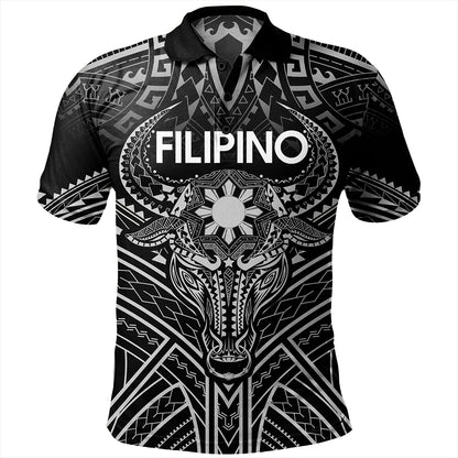 Philippines Filipinos Polo Shirt Tribal Koner Water Buffalo Tattoo White