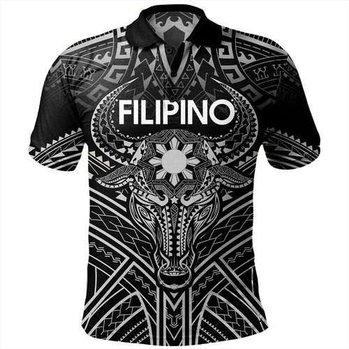 Philippines Filipinos Polo Shirt Tribal Koner Water Buffalo Tattoo White