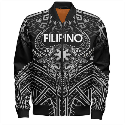 Philippines Filipinos Bomber Jacket Tribal Koner Water Buffalo Tattoo White