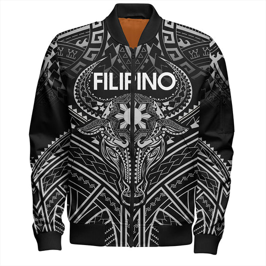 Philippines Filipinos Bomber Jacket Tribal Koner Water Buffalo Tattoo White