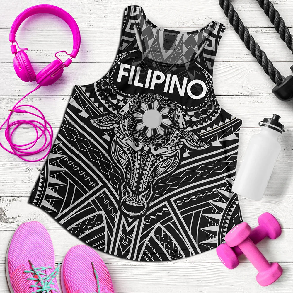 Philippines Filipinos Women Tank Tribal Koner Water Buffalo Tattoo White