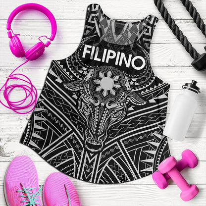 Philippines Filipinos Women Tank Tribal Koner Water Buffalo Tattoo White