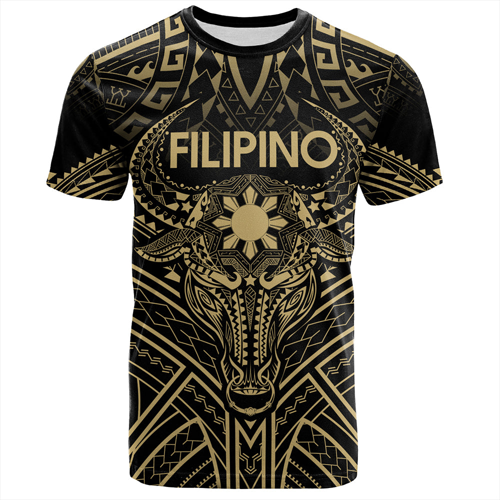 Philippines Filipinos T-Shirt Tribal Koner Water Buffalo Tattoo Gold