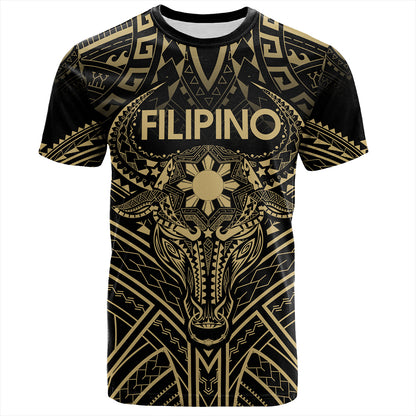 Philippines Filipinos T-Shirt Tribal Koner Water Buffalo Tattoo Gold
