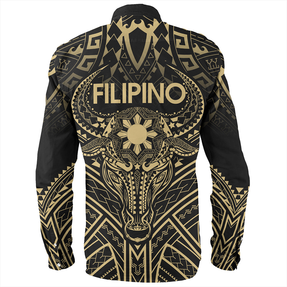 Philippines Filipinos Long Sleeve Shirt Tribal Koner Water Buffalo Tattoo Gold