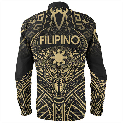 Philippines Filipinos Long Sleeve Shirt Tribal Koner Water Buffalo Tattoo Gold