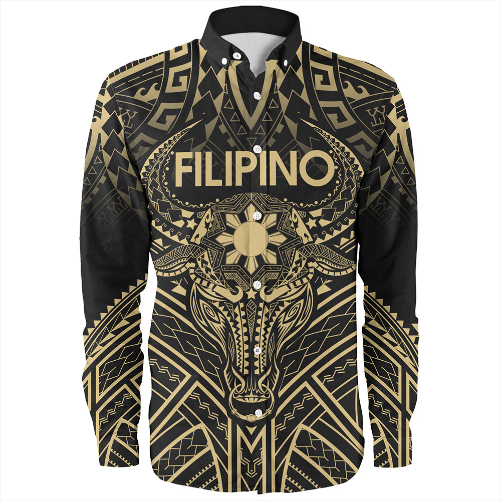 Philippines Filipinos Long Sleeve Shirt Tribal Koner Water Buffalo Tattoo Gold