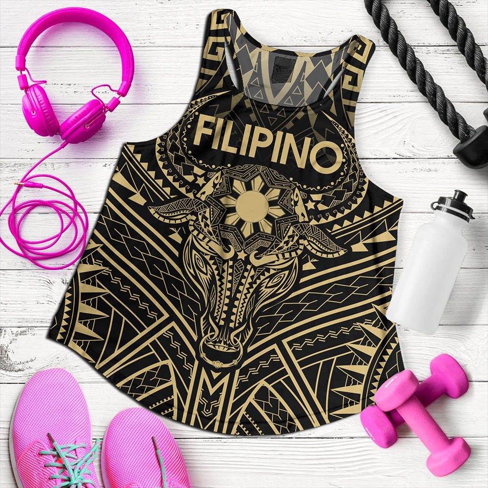 Philippines Filipinos Women Tank Tribal Koner Water Buffalo Tattoo Gold
