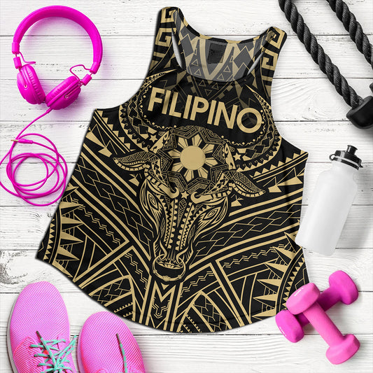 Philippines Filipinos Women Tank Tribal Koner Water Buffalo Tattoo Gold