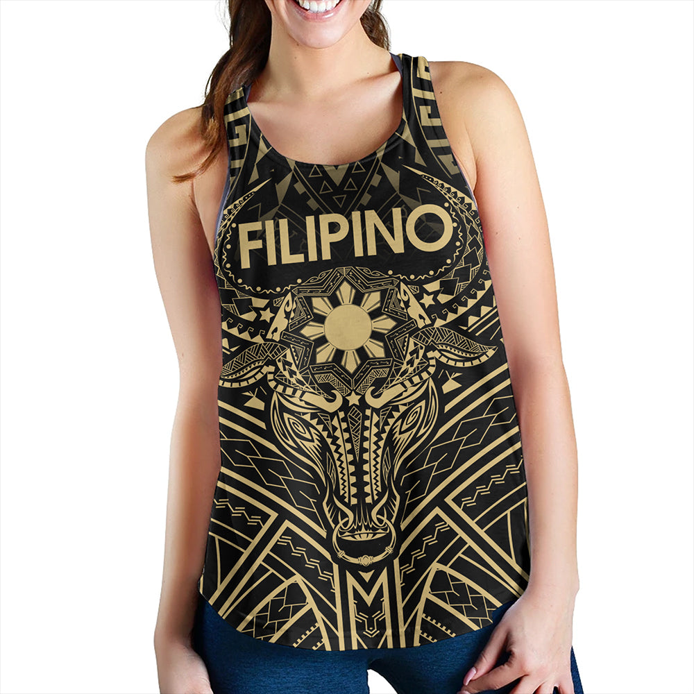 Philippines Filipinos Women Tank Tribal Koner Water Buffalo Tattoo Gold