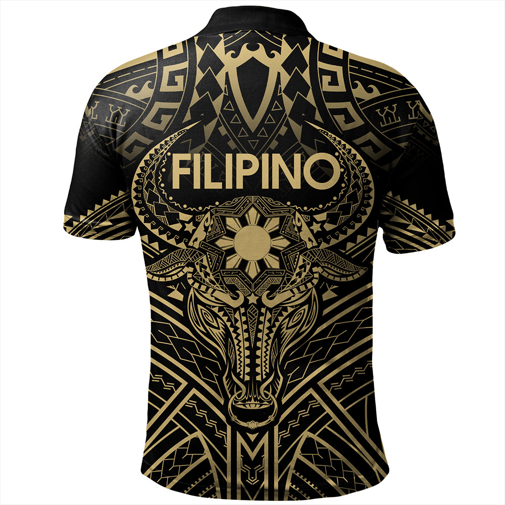 Philippines Filipinos Polo Shirt Tribal Koner Water Buffalo Tattoo Gold