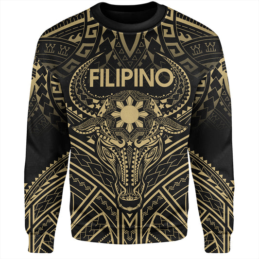 Philippines Filipinos Sweatshirt Tribal Koner Water Buffalo Tattoo Gold