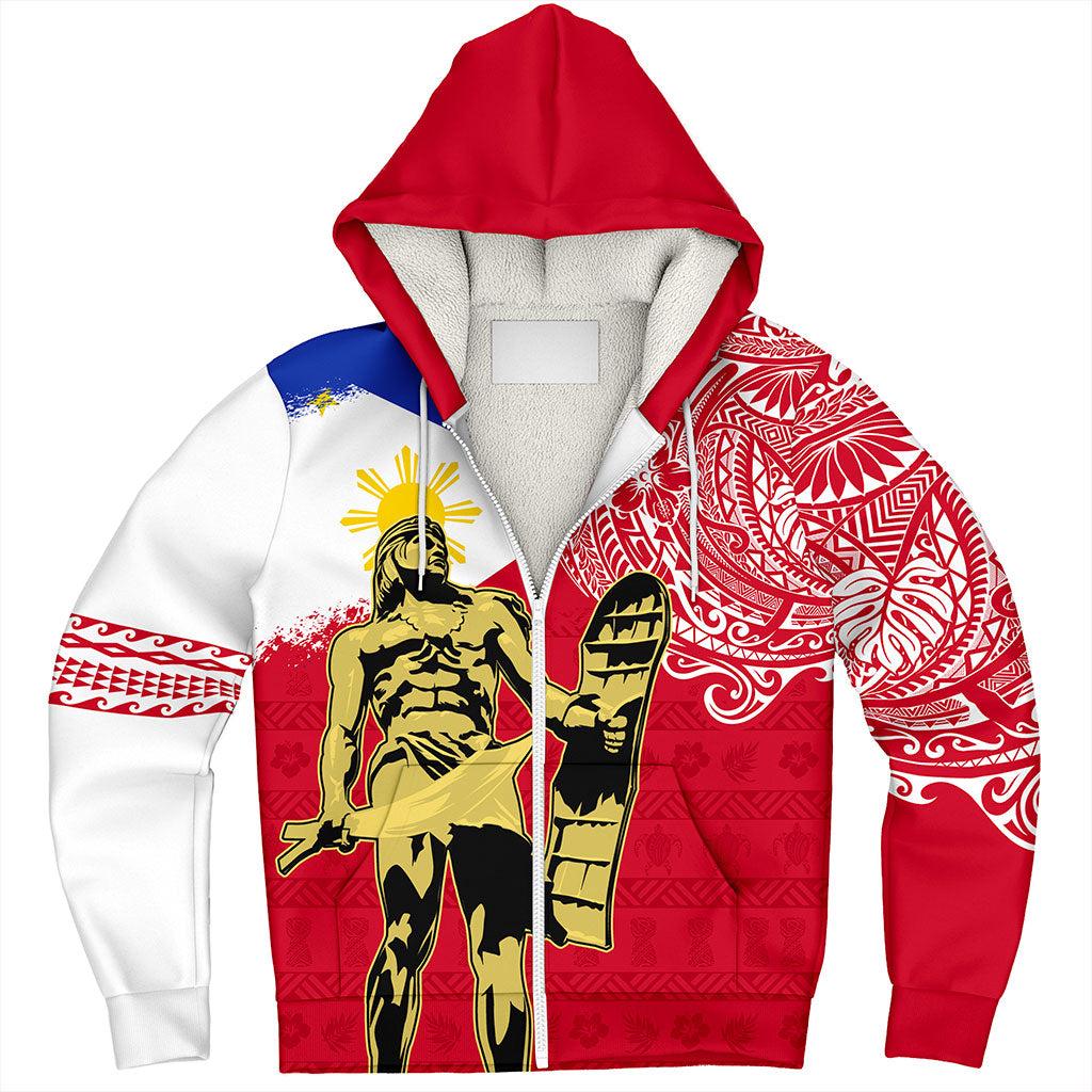Philippines Filipinos Sherpa Hoodie Tribal Polynesia Flag With Lapu Lapu