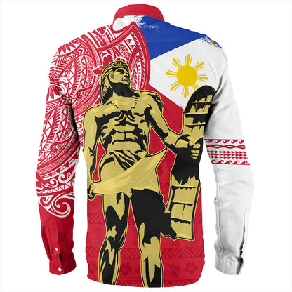 Philippines Filipinos Long Sleeve Shirt Tribal Polynesia Flag With Lapu Lapu