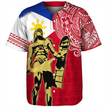 Philippines Filipinos Baseball Shirt Tribal Polynesia Flag With Lapu Lapu