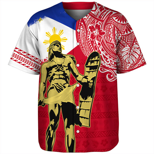 Philippines Filipinos Baseball Shirt Tribal Polynesia Flag With Lapu Lapu