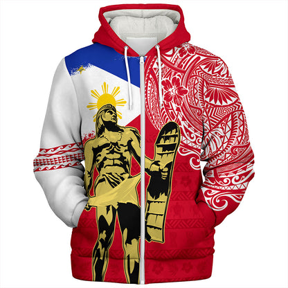 Philippines Filipinos Sherpa Hoodie Tribal Polynesia Flag With Lapu Lapu