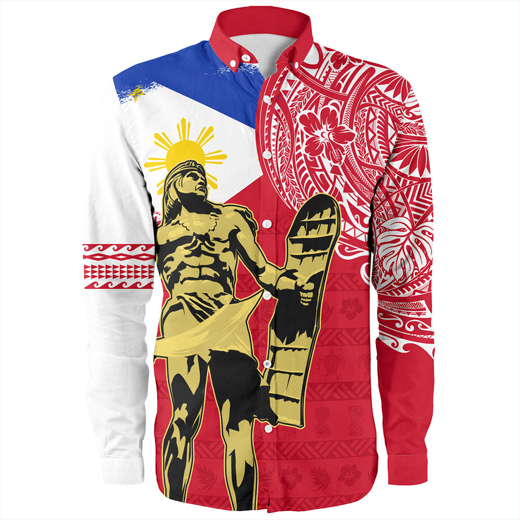 Philippines Filipinos Long Sleeve Shirt Tribal Polynesia Flag With Lapu Lapu