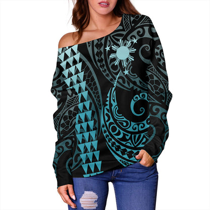 Philippines Filipinos Off Shoulder Sweatshirt Kakau Style