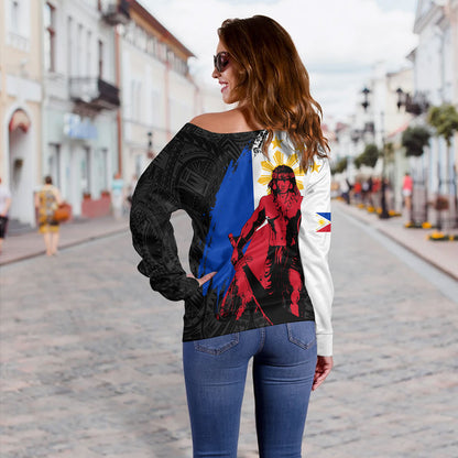 Philippines Filipinos Off Shoulder Sweatshirt Lapu Lapu Warrior Style Flag