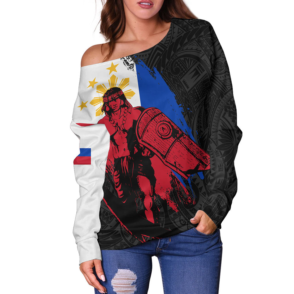 Philippines Filipinos Off Shoulder Sweatshirt Lapu Lapu Warrior Style Flag