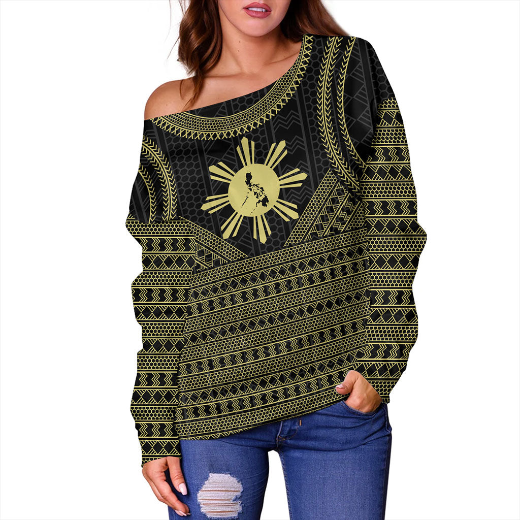 Philippines Filipinos Off Shoulder Sweatshirt Tribal Pattern Traditional Style