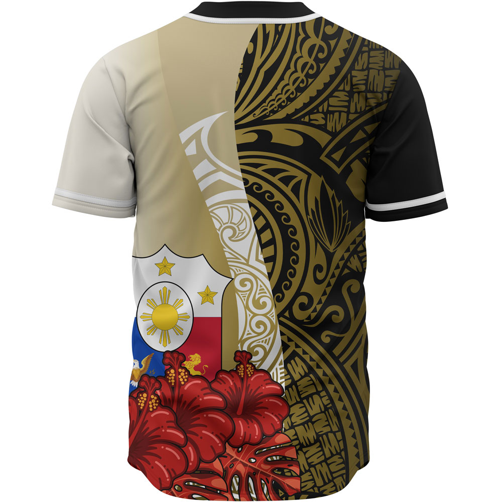 Philippines Polynesian Baseball Shirt - Coat Of Arm With Hibiscus Gold