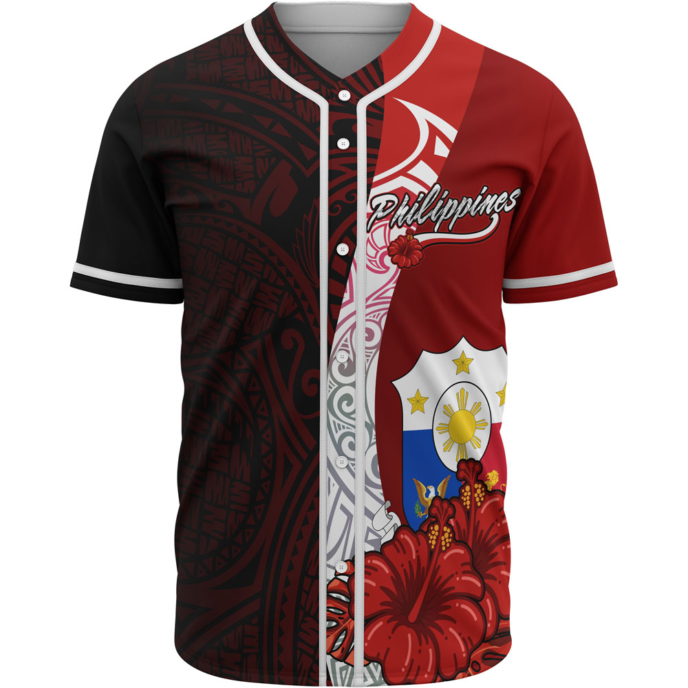 Philippines Polynesian Baseball Shirt - Coat Of Arm With Hibiscus
